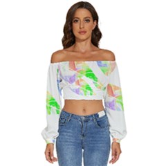 Leaves Silhouette Art T- Shirt Delicate Abstract Pastel Coloured Leaves Silhouette Art T- Shirt Long Sleeve Crinkled Weave Crop Top