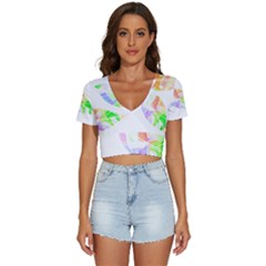 Leaves Silhouette Art T- Shirt Delicate Abstract Pastel Coloured Leaves Silhouette Art T- Shirt V-neck Crop Top