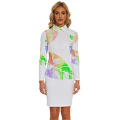 Leaves Silhouette Art T- Shirt Delicate Abstract Pastel Coloured Leaves Silhouette Art T- Shirt Long Sleeve Shirt Collar Bodycon Dress