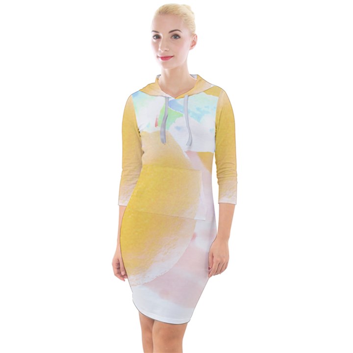 Lemon T- Shirt Yellow Lemon Hanging On A Tree Real Photograph T- Shirt Quarter Sleeve Hood Bodycon Dress