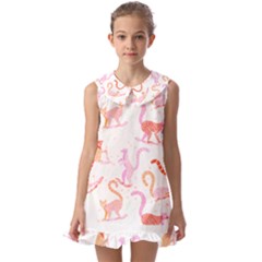 Lemur T- Shirt Lemur Pattern T- Shirt Kids  Pilgrim Collar Ruffle Hem Dress