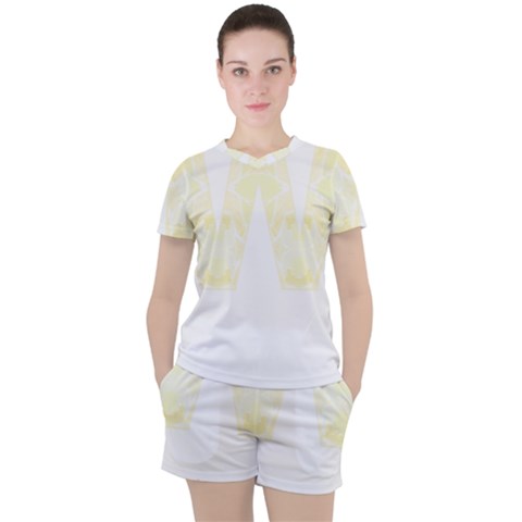 Letter W T- Shirt Letter W Monogram Olive Green Abstract Pattern Painting On Canvas T- Shirt Women s Tee And Shorts Set by maxcute