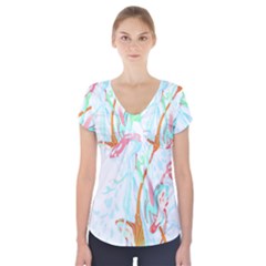 Lotus Flower T- Shirt Lotus Fantasy T- Shirt Short Sleeve Front Detail Top by maxcute