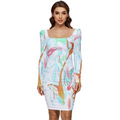 Lotus Flower T- Shirt Lotus Fantasy T- Shirt Women Long Sleeve Ruched Stretch Jersey Dress by maxcute