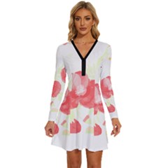 Love T- Shirt Love Garden Pattern T- Shirt Long Sleeve Deep V Mini Dress 