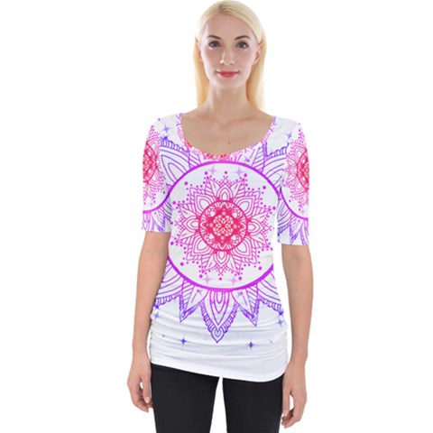 Mandala Design T- Shirttime Travel T- Shirt Wide Neckline Tee by maxcute