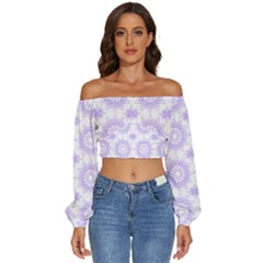 Mandala Flower Pattern T- Shirt Mandala Flower Pattern T- Shirt Long Sleeve Crinkled Weave Crop Top