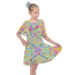 Mandala T- Shirt Block Lotus T- Shirt Kids  Shoulder Cutout Chiffon Dress