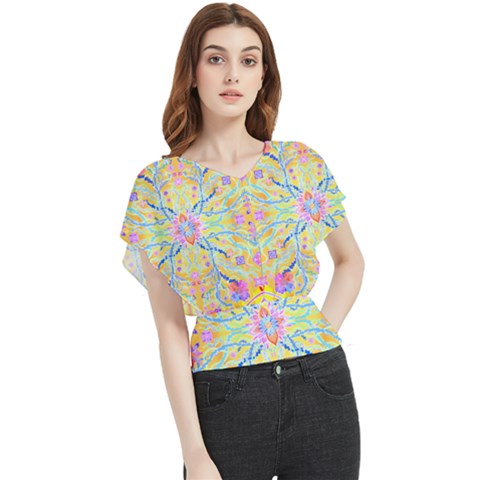 Mandala T- Shirt Block Lotus T- Shirt Butterfly Chiffon Blouse by maxcute