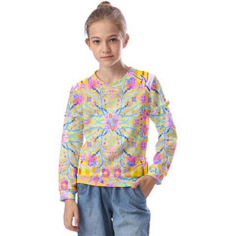 Mandala T- Shirt Block Lotus T- Shirt Kids  Long Sleeve Tee With Frill  by maxcute