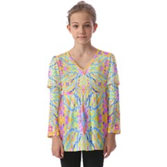 Mandala T- Shirt Block Lotus T- Shirt Kids  V Neck Casual Top by maxcute