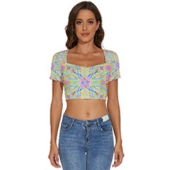 Mandala T- Shirt Block Lotus T- Shirt Short Sleeve Square Neckline Crop Top 