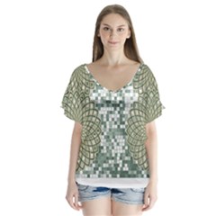 Mandala T- Shirt Green Mandala Lotus Flower Of Life Sacred Geometry Pattern Print T- Shirt V-neck Flutter Sleeve Top by maxcute