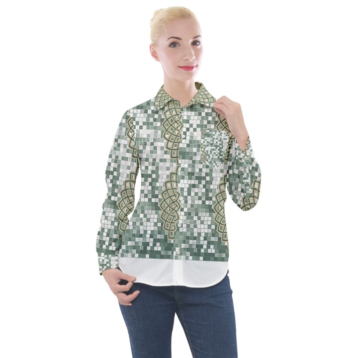 Mandala T- Shirt Green Mandala Lotus Flower Of Life Sacred Geometry Pattern Print T- Shirt Women s Long Sleeve Pocket Shirt