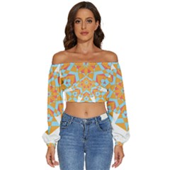 Mandala T- Shirt Mandala Long Sleeve Crinkled Weave Crop Top