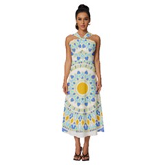 Mandala T- Shirt Ornate Mandala T- Shirt Sleeveless Cross Front Cocktail Midi Chiffon Dress