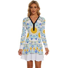 Mandala T- Shirt Ornate Mandala T- Shirt Long Sleeve Deep V Mini Dress 