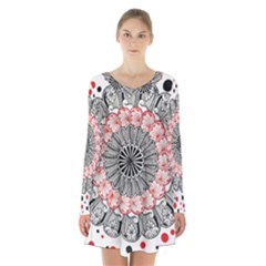 Mandala T- Shirt Sprinkled Mandala T- Shirt Long Sleeve Velvet V-neck Dress by maxcute