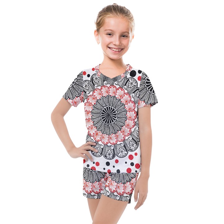 Mandala T- Shirt Sprinkled Mandala T- Shirt Kids  Mesh Tee and Shorts Set