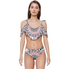 Mandala T- Shirt Sprinkled Mandala T- Shirt Ruffle Edge Tie Up Bikini Set	