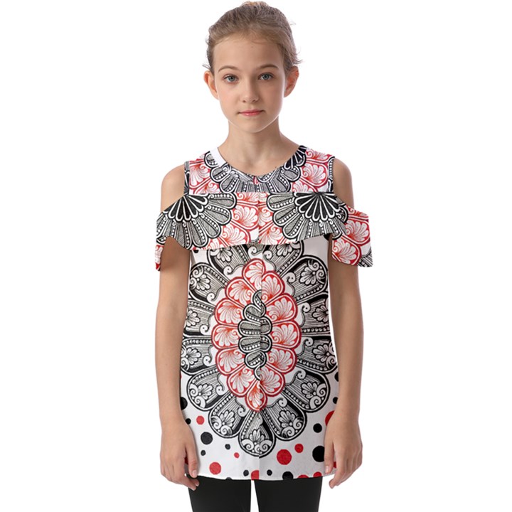 Mandala T- Shirt Sprinkled Mandala T- Shirt Fold Over Open Sleeve Top