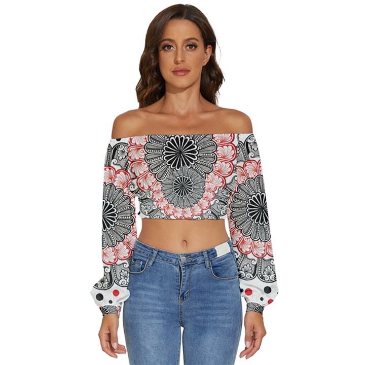 Mandala T- Shirt Sprinkled Mandala T- Shirt Long Sleeve Crinkled Weave Crop Top