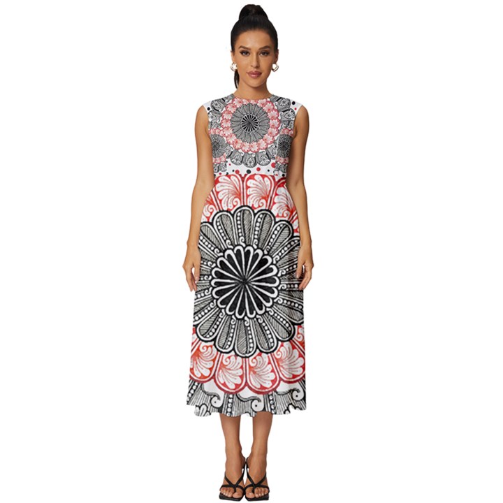 Mandala T- Shirt Sprinkled Mandala T- Shirt Sleeveless Round Neck Midi Dress