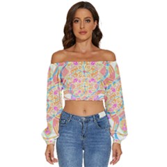 Mandala T- Shirt Tailed Mandala T- Shirt Long Sleeve Crinkled Weave Crop Top