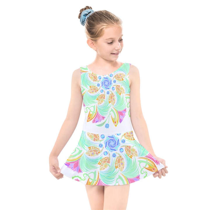 Mandala T- Shirt Twisting Garden Mandala T- Shirt Kids  Skater Dress Swimsuit