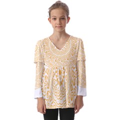 Mandala T- Shirtmandala Flower T- Shirt Kids  V Neck Casual Top