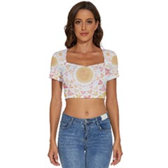 Mandala T- Shirtsunshine Cabbage Leaf T- Shirt Short Sleeve Square Neckline Crop Top  by maxcute