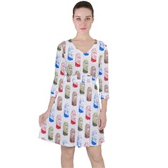 Milk T- Shirt Flavoured Milk Pattern T- Shirt Quarter Sleeve Ruffle Waist Dress by maxcute