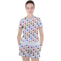 Milk T- Shirt Flavoured Milk Pattern T- Shirt Women s Tee And Shorts Set