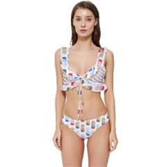 Milk T- Shirt Flavoured Milk Pattern T- Shirt Low Cut Ruffle Edge Bikini Set