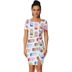 Milk T- Shirt Flavoured Milk Pattern T- Shirt Fitted Knot Split End Bodycon Dress