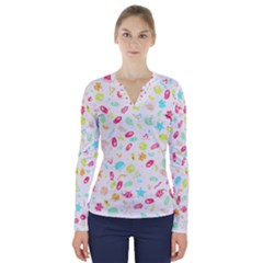 Mircobes T- Shirt Microbial Pattern T- Shirt V-neck Long Sleeve Top by maxcute