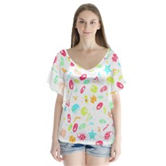 Mircobes T- Shirt Microbial Pattern T- Shirt V-neck Flutter Sleeve Top by maxcute