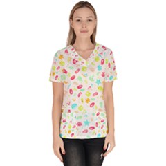 Mircobes T- Shirt Microbial Pattern T- Shirt Women s V-neck Scrub Top by maxcute