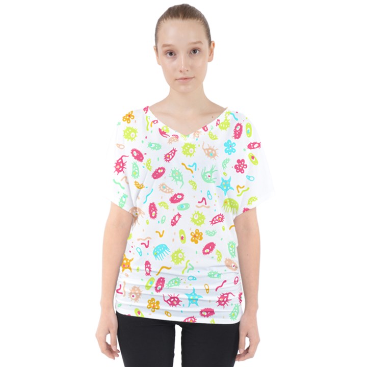 Mircobes T- Shirt Microbial Pattern T- Shirt V-Neck Dolman Drape Top