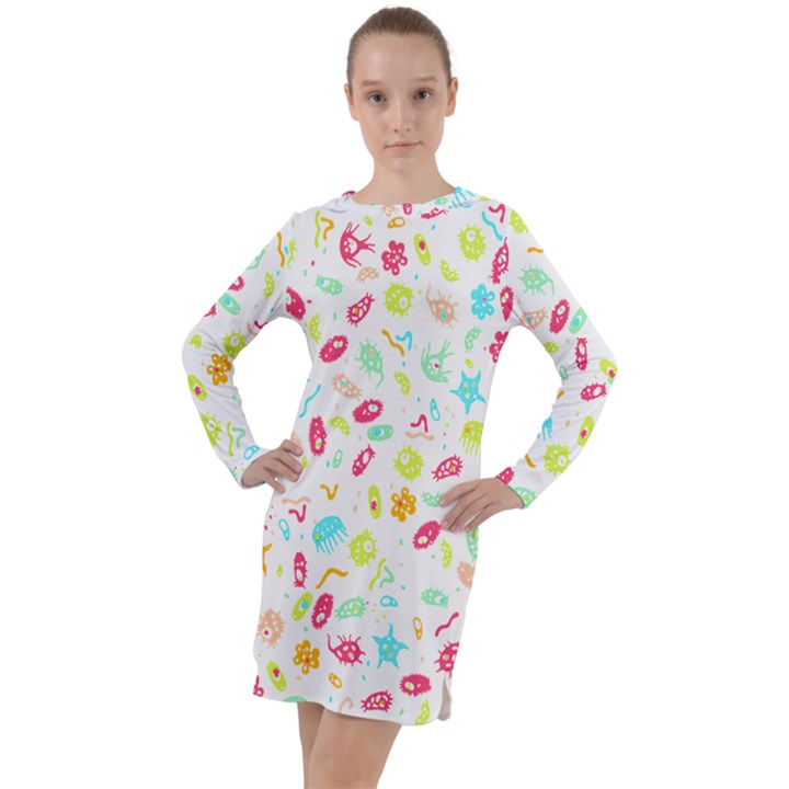 Mircobes T- Shirt Microbial Pattern T- Shirt Long Sleeve Hoodie Dress