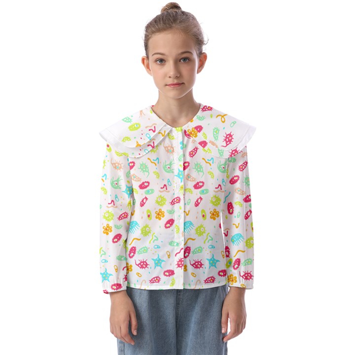 Mircobes T- Shirt Microbial Pattern T- Shirt Kids  Peter Pan Collar Blouse