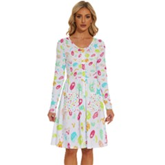 Mircobes T- Shirt Microbial Pattern T- Shirt Long Sleeve Dress With Pocket