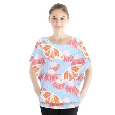 Monarch Butterflies T- Shirt Monarch Butterfly On Red Coneflowers T- Shirt Batwing Chiffon Blouse by maxcute