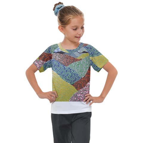 Mountains T- Shirt Patchwork Hills T- Shirt Kids  Mesh Piece Tee by maxcute