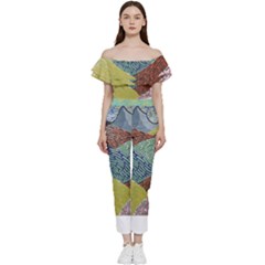 Mountains T- Shirt Patchwork Hills T- Shirt Off Shoulder Ruffle Top Jumpsuit by maxcute