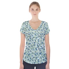 Nature Pattern T- Shirt Minimalist Leaf Line Art Illustration As A Seamless Surface Pattern Design ( Short Sleeve Front Detail Top by maxcute