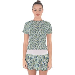 Nature Pattern T- Shirt Minimalist Leaf Line Art Illustration As A Seamless Surface Pattern Design ( Drop Hem Mini Chiffon Dress by maxcute