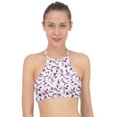 Nature Pattern T- Shirt Minimalist Leaf Line Art Illustration As A Seamless Surface Pattern Design ( Racer Front Bikini Top by maxcute