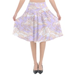 Nature Pattern T- Shirt Minimalist Leaf Line Art Illustration As A Seamless Surface Pattern Design ( Flared Midi Skirt