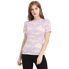 Nature Pattern T- Shirt Minimalist Leaf Line Art Illustration As A Seamless Surface Pattern Design ( Women s Short Sleeve Rash Guard